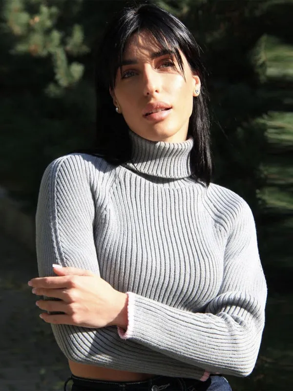 BerryBetty - Women's turtleneck short sweater with irregular hem, crop top long sleeve turtle neck top