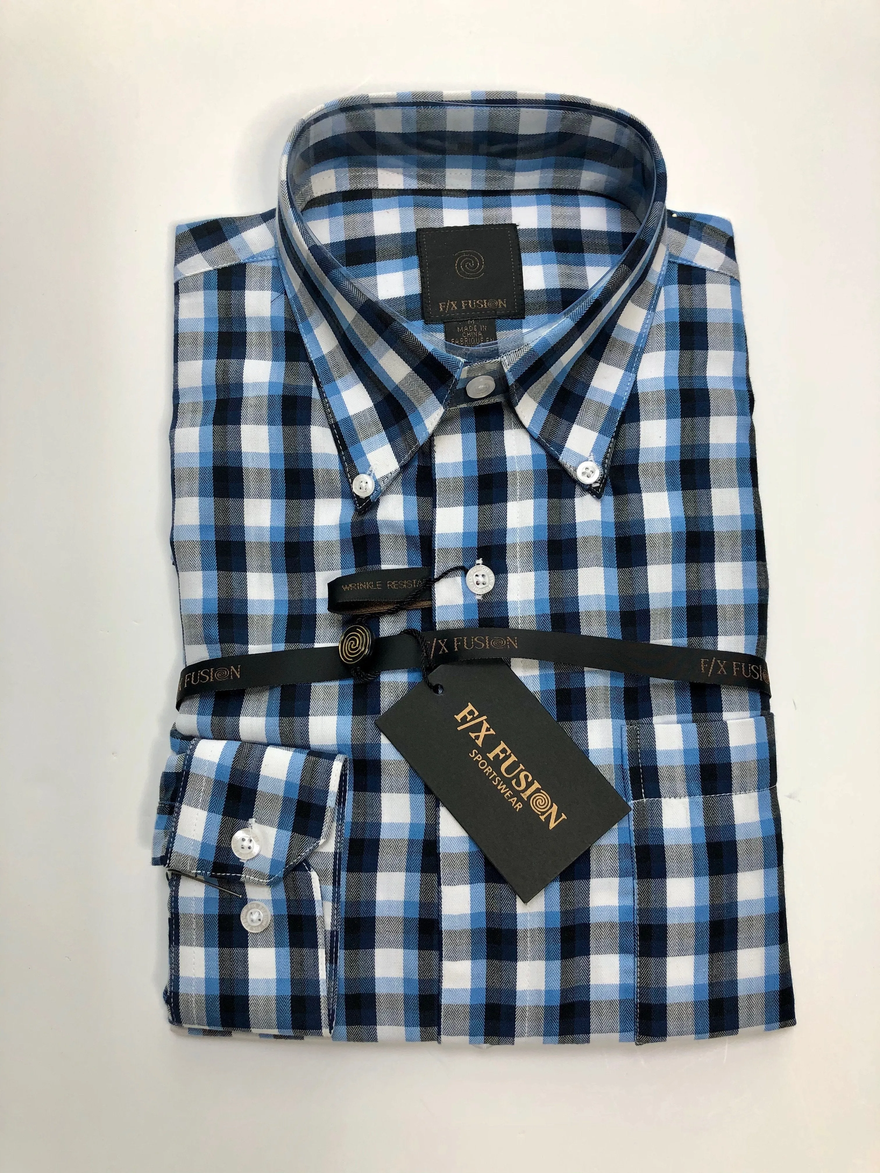 Big & Tall -  FX Fusion Blue Check Long Sleeve Sport Shirt