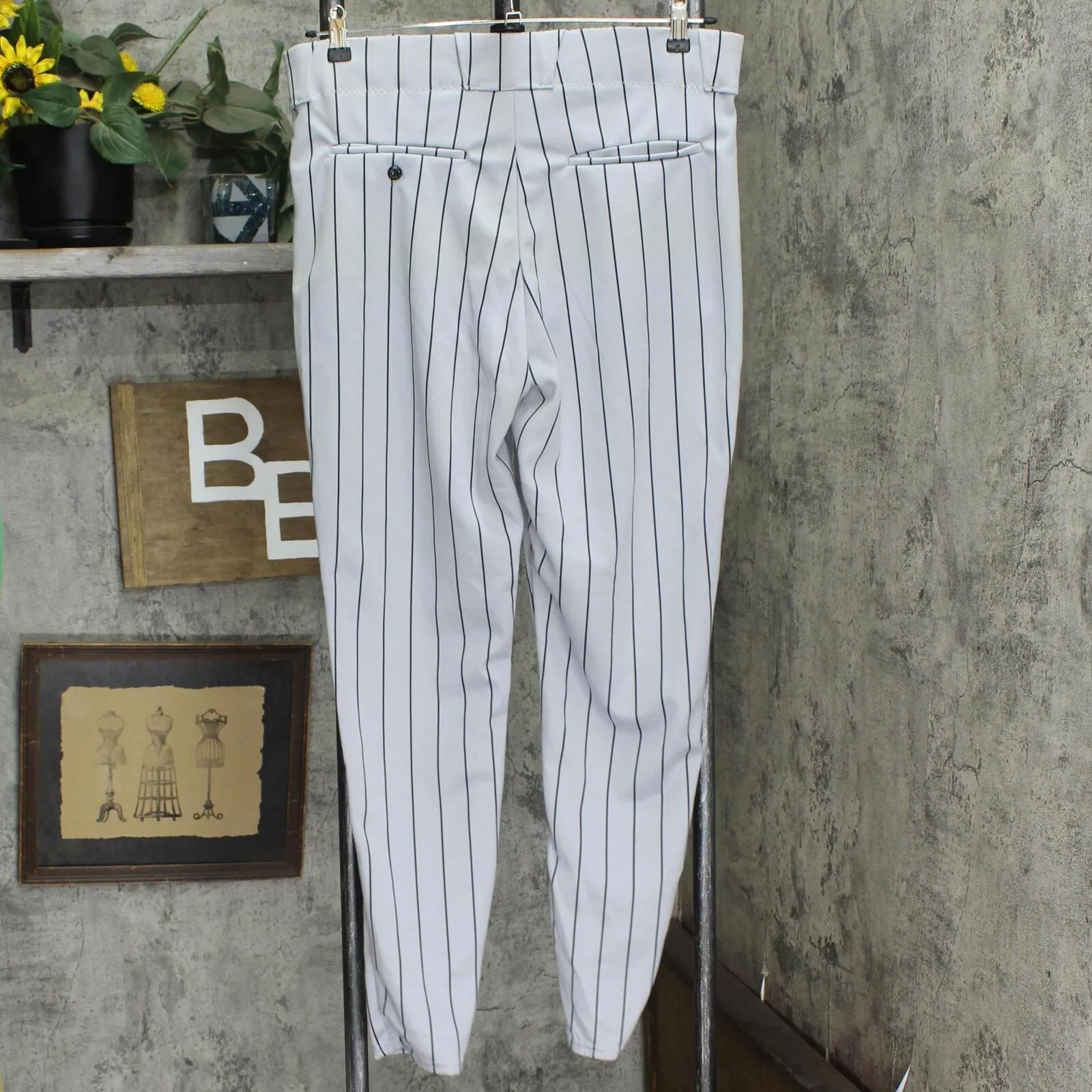 Bike Mens Ankle Length Full Athletic Cut Baseball Pants Gray / Black Pinstripe L