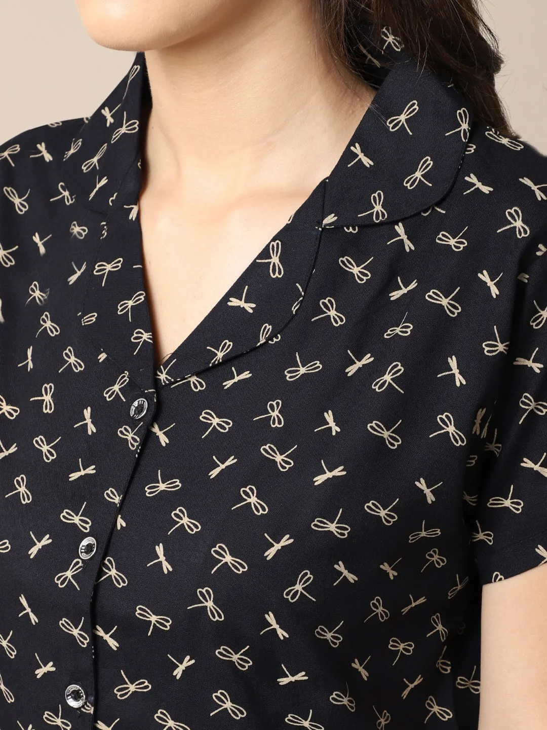 Black Color Graphic Printed Cotton nightsuit For Women