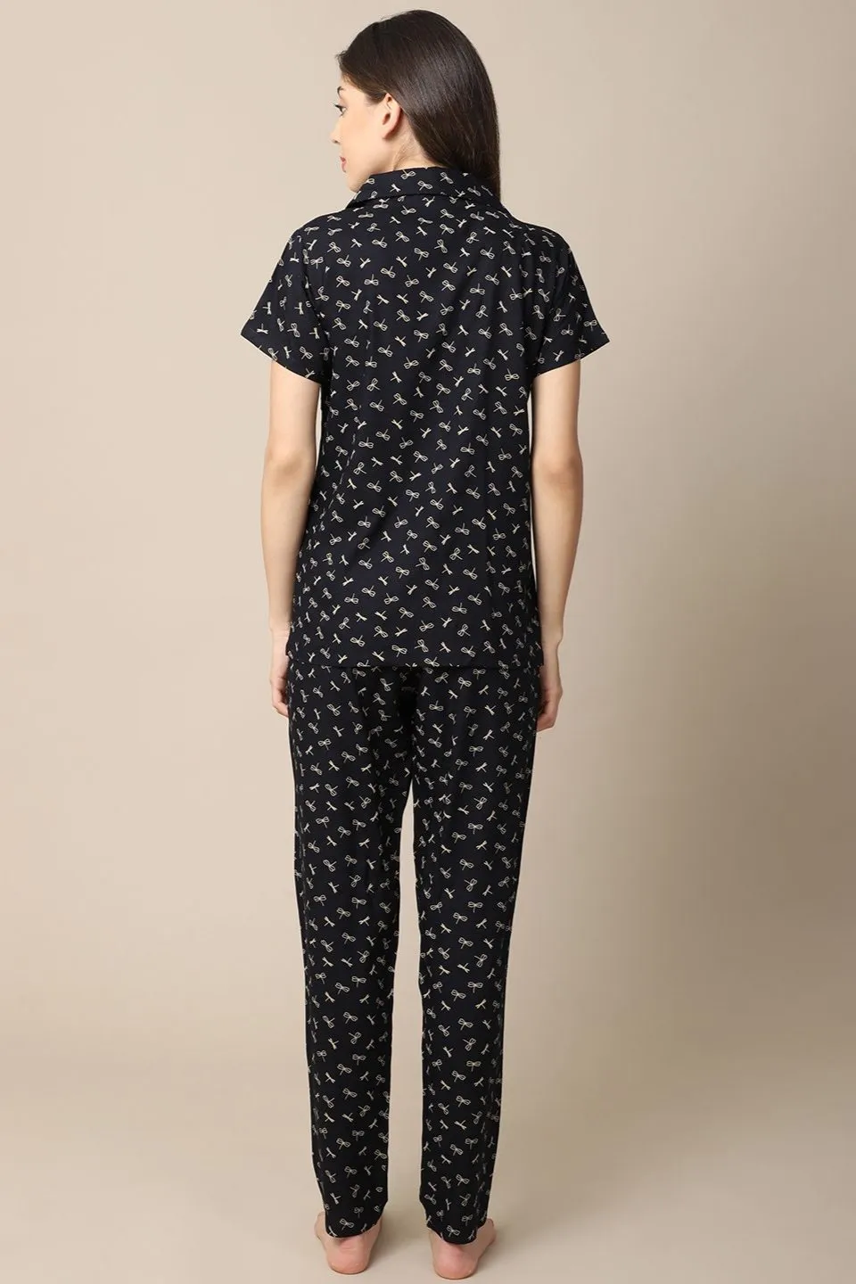 Black Color Graphic Printed Cotton nightsuit For Women