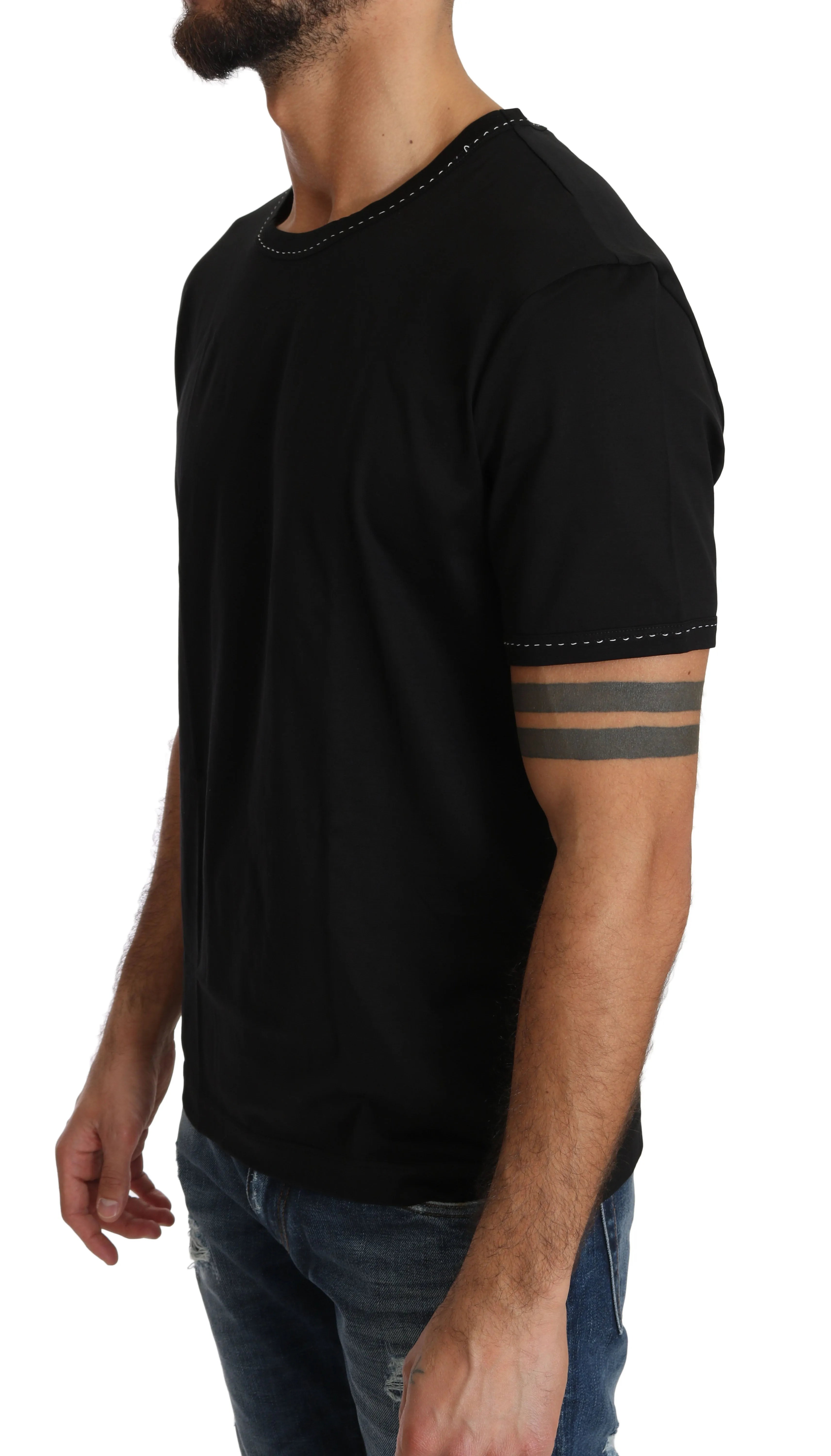 Black Cotton Crewneck Underwear T-shirt