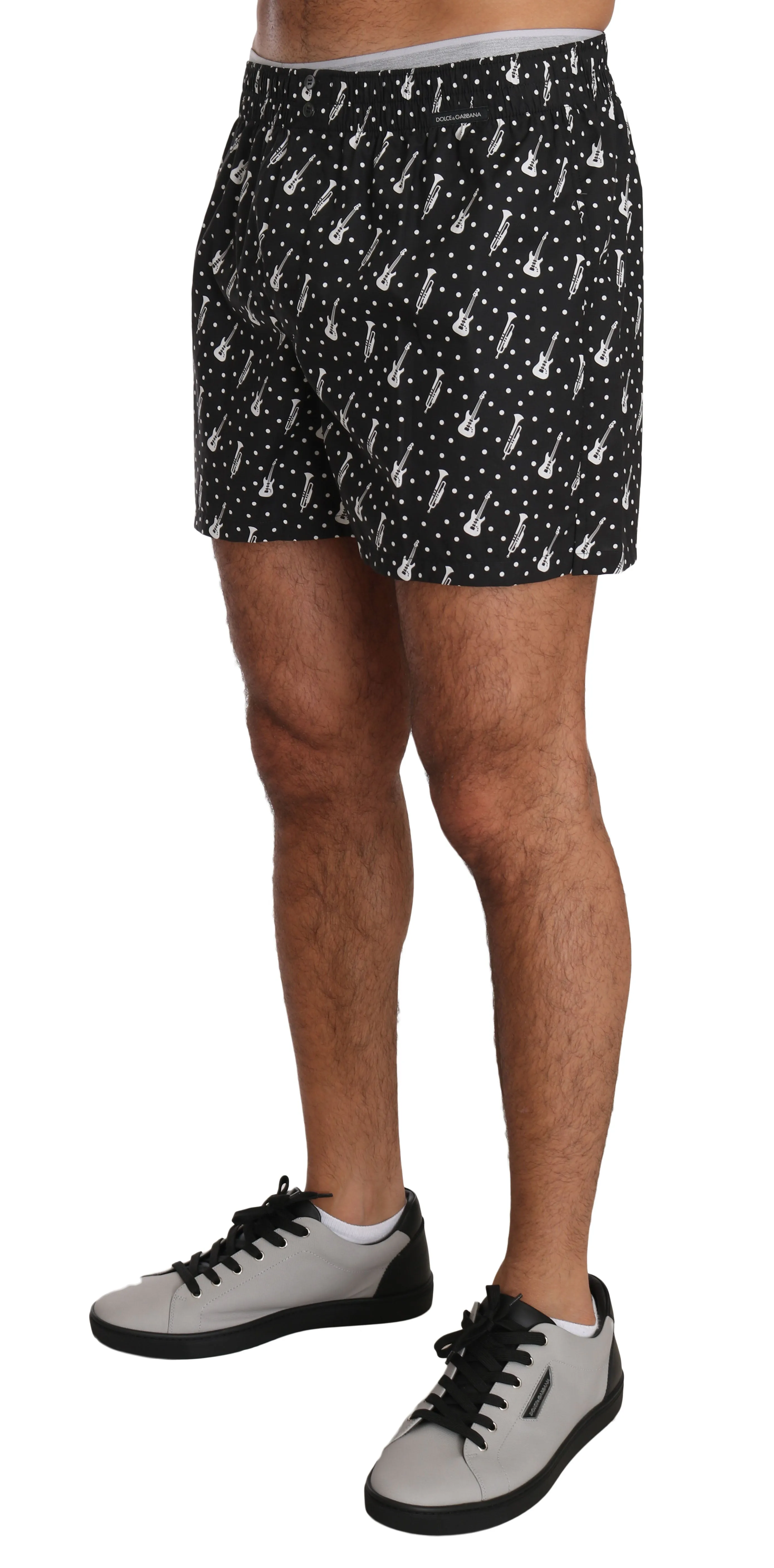 Black Cotton Music Print Pajama Sleepwear