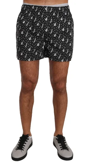 Black Cotton Music Print Pajama Sleepwear