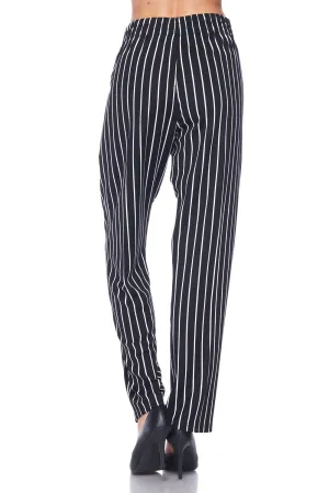 Black Plus Pinstripe Shirred Basic Crepe Pull On Pants 3/4/25 9680