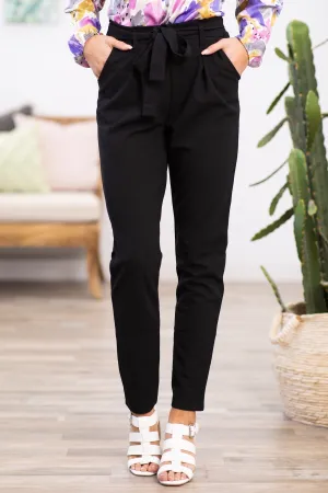 Black Tie Waist Pleat Dress Pants