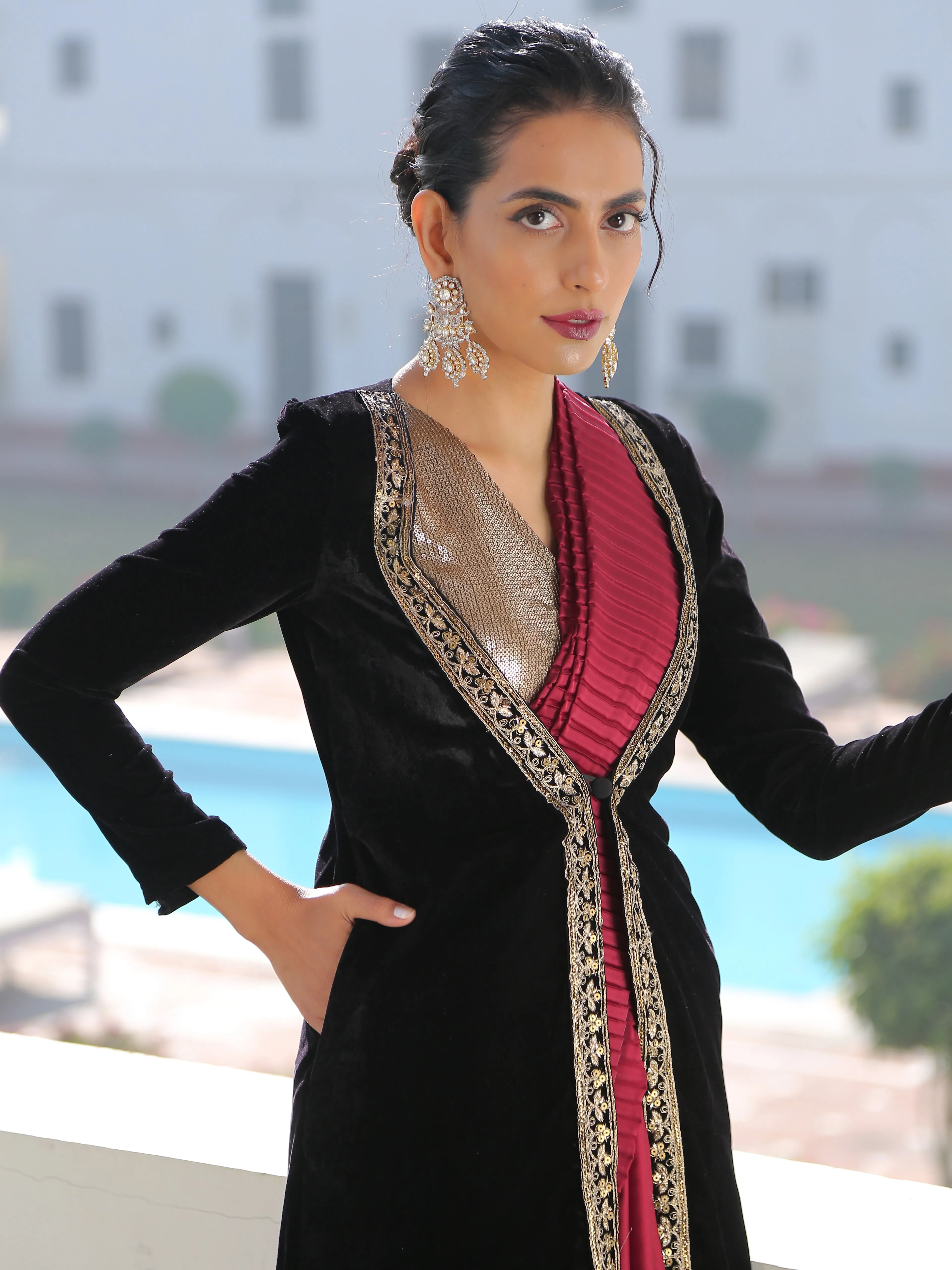 Black Velvet Jacket with Lace