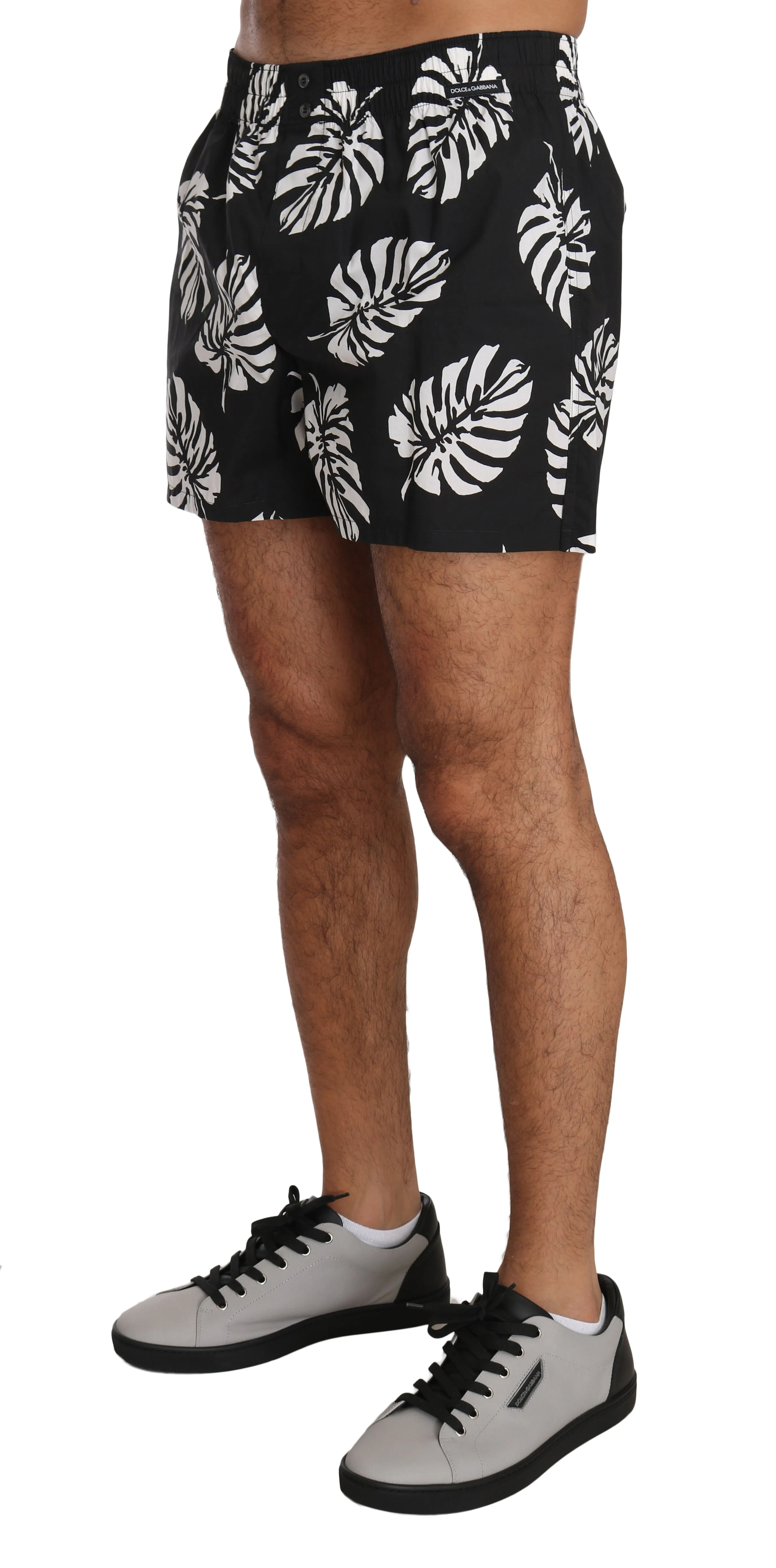 Black White Leaves Print Pajama Sleepwear