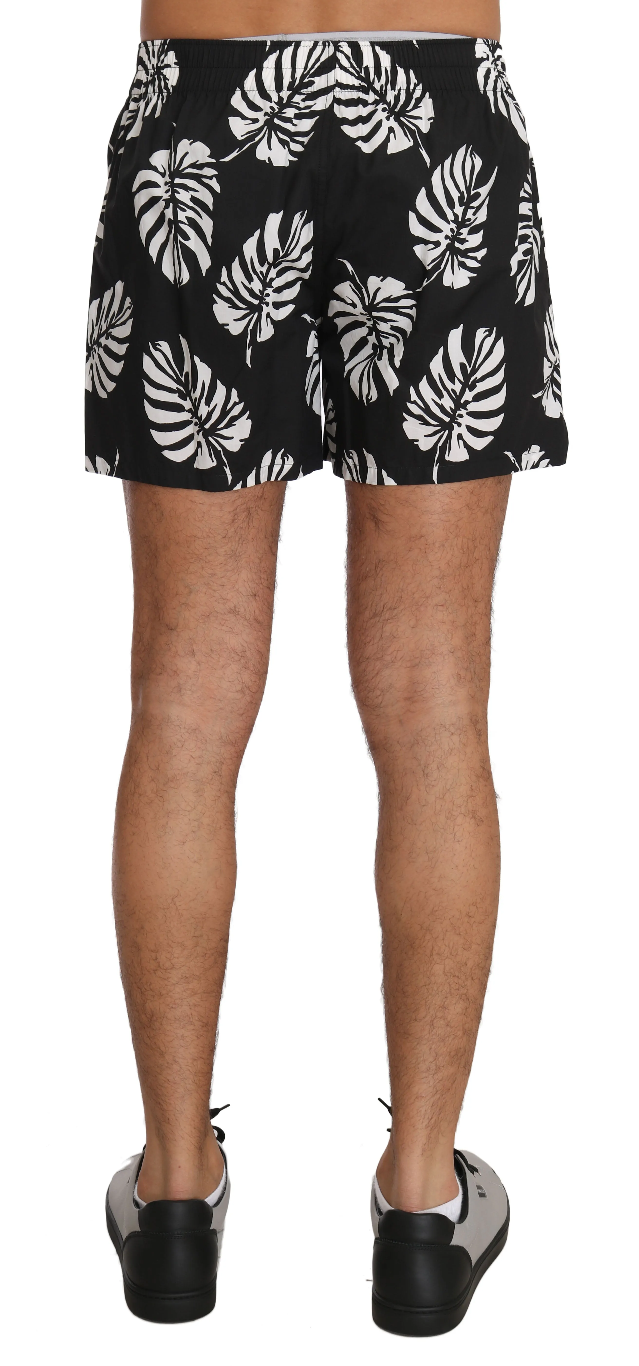 Black White Leaves Print Pajama Sleepwear