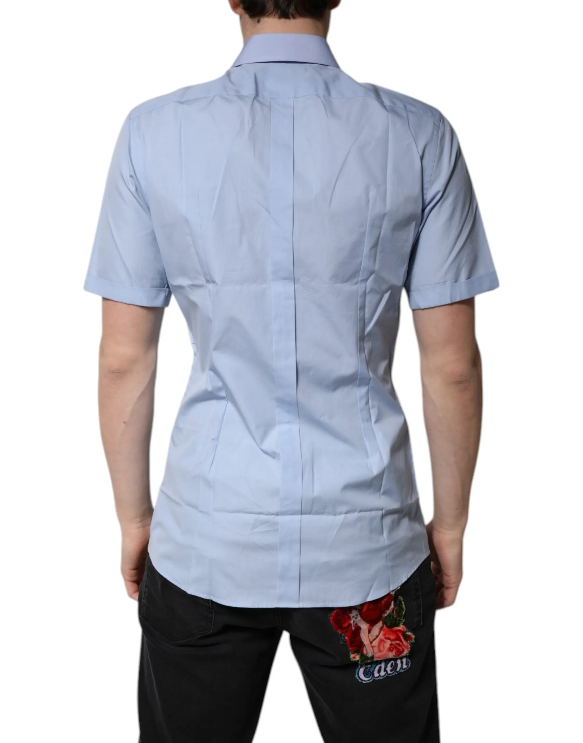 Blue Cotton Button Down Casual Polo Shirt