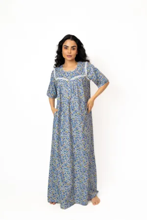 Blue Meadow – Cotton Nighty with Lace Detail