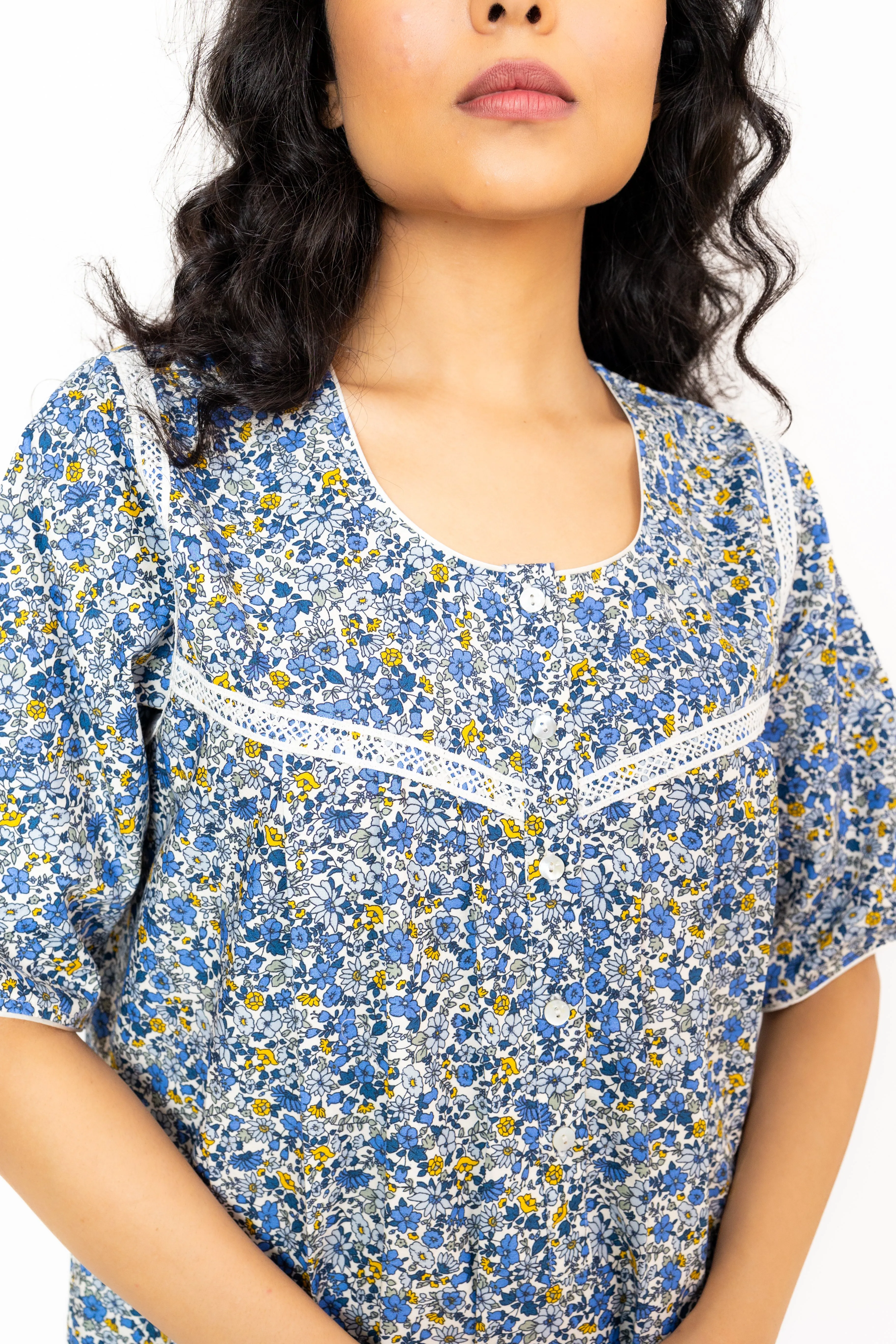 Blue Meadow – Cotton Nighty with Lace Detail