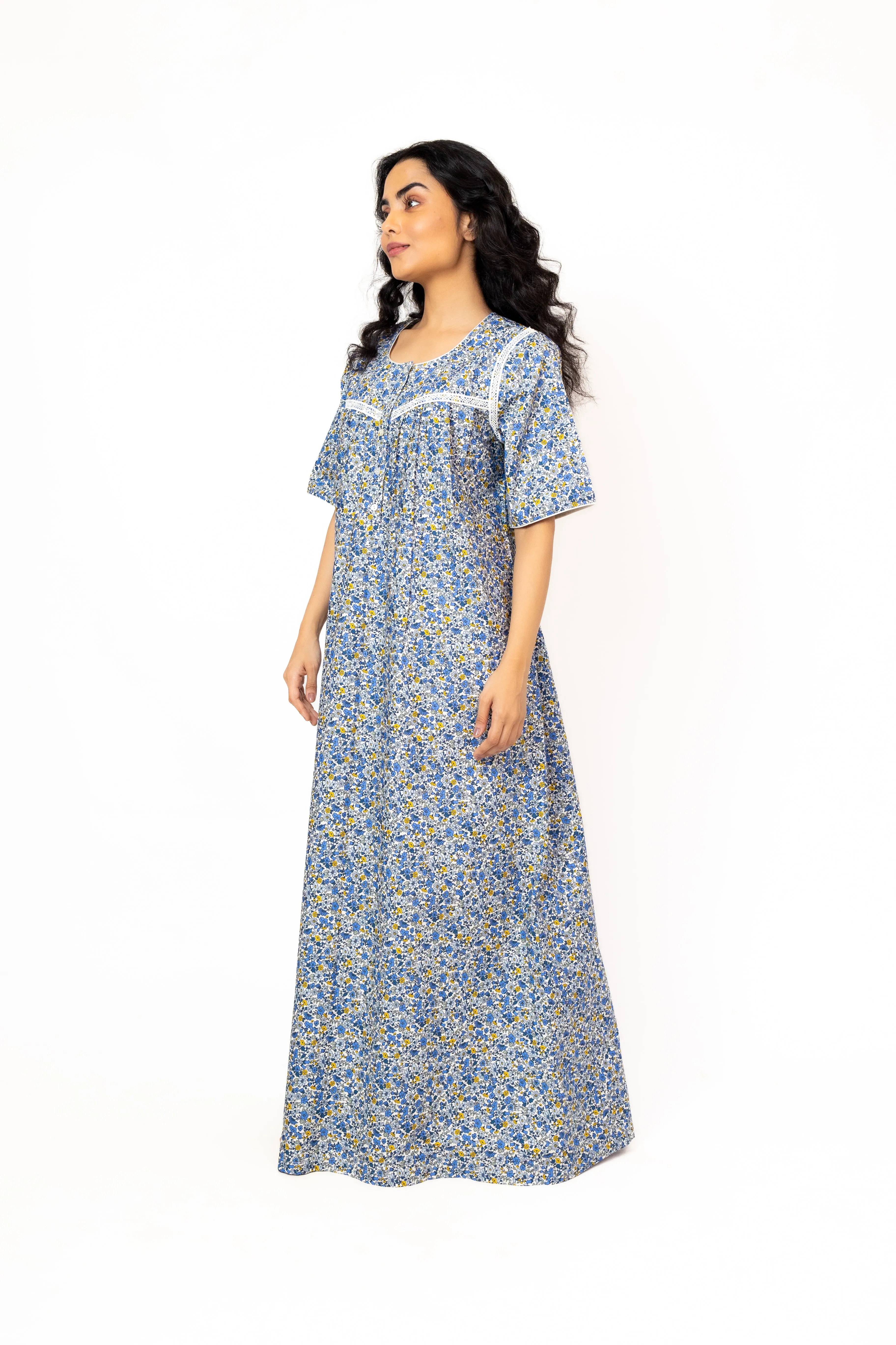 Blue Meadow – Cotton Nighty with Lace Detail