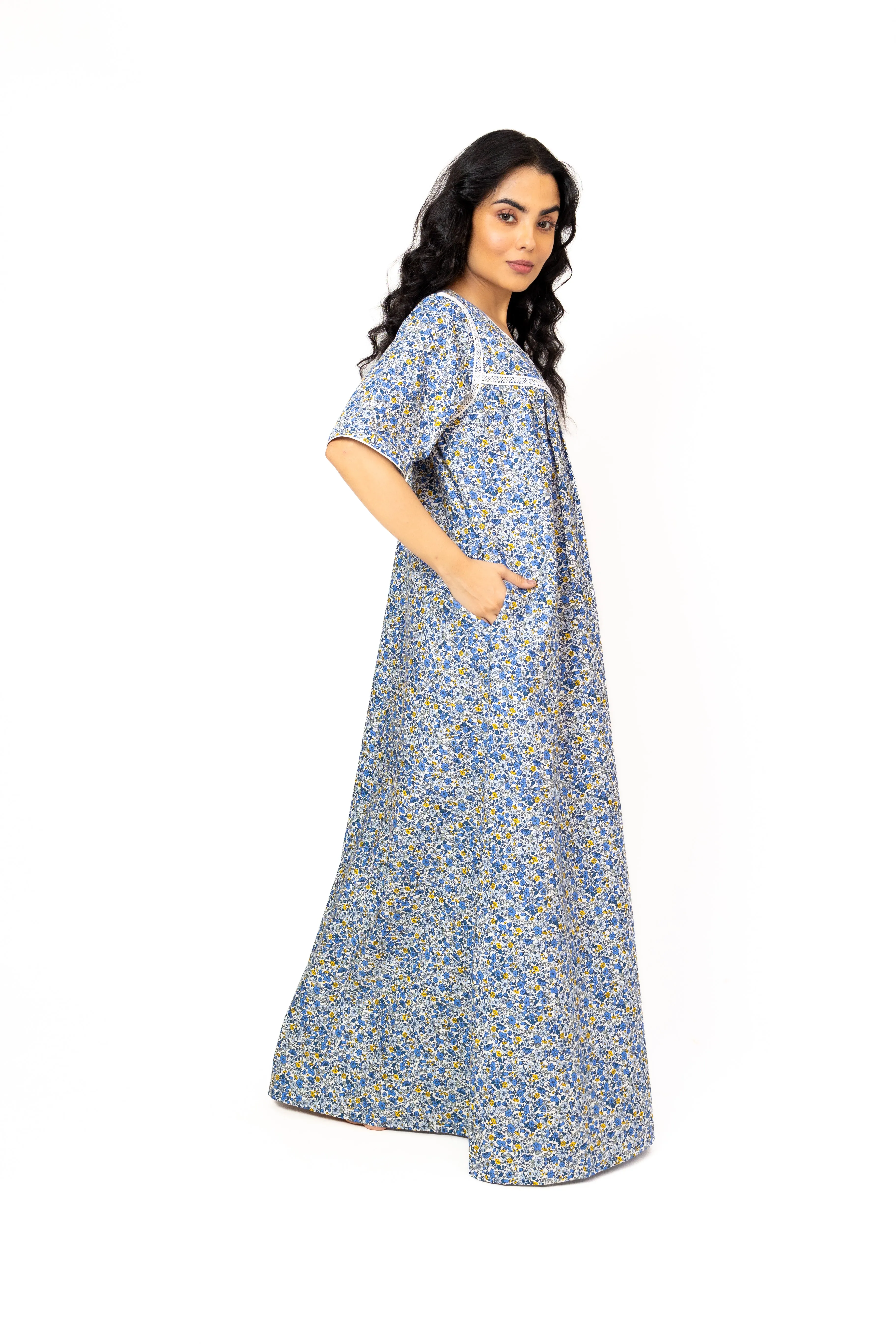 Blue Meadow – Cotton Nighty with Lace Detail