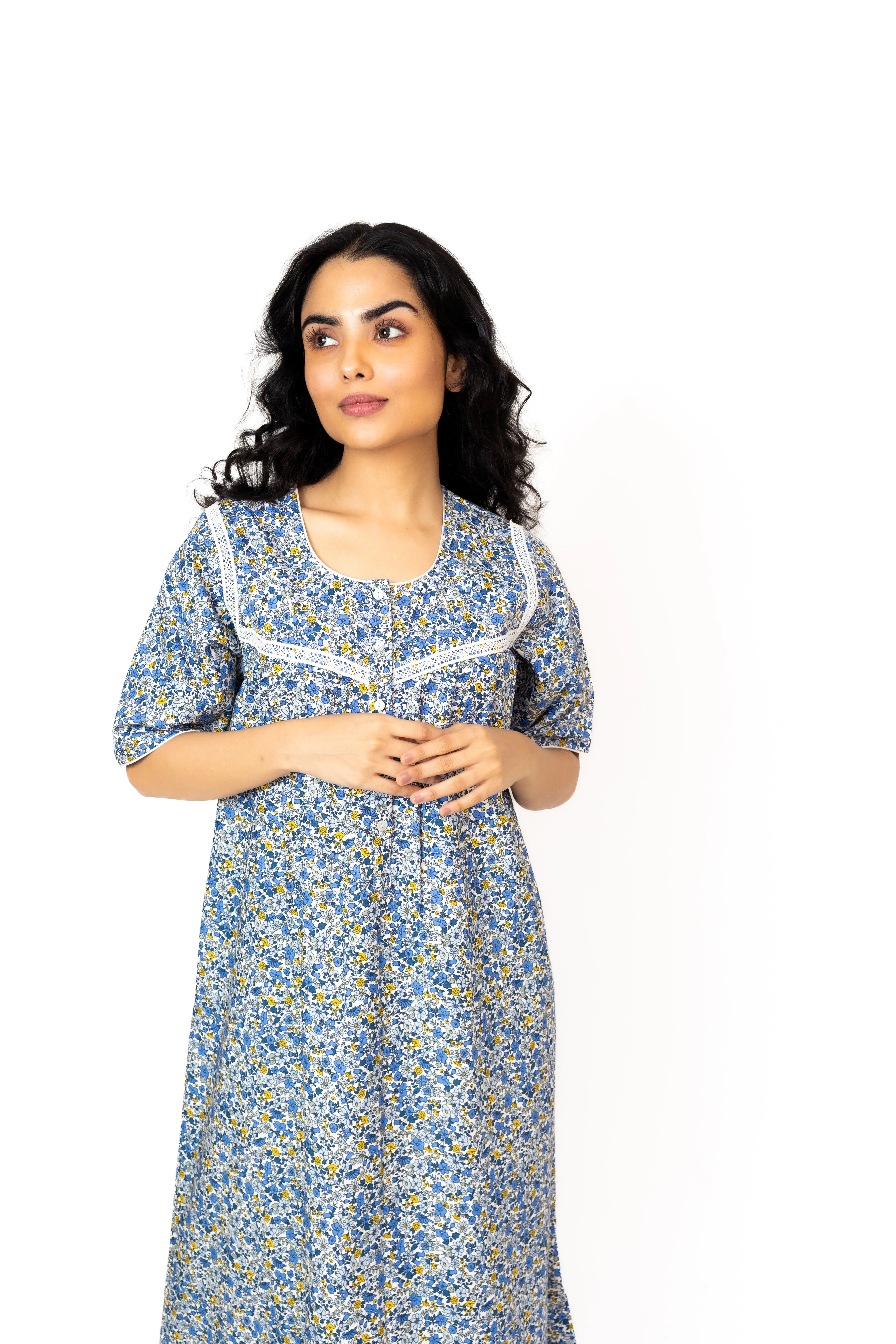 Blue Meadow – Cotton Nighty with Lace Detail