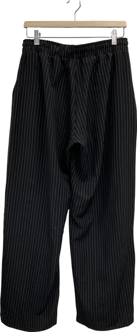 boohooMan Black Elasticated Waist Baggy Pinstripe Trousers UK M