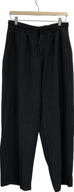 boohooMan Black Elasticated Waist Baggy Pinstripe Trousers UK M