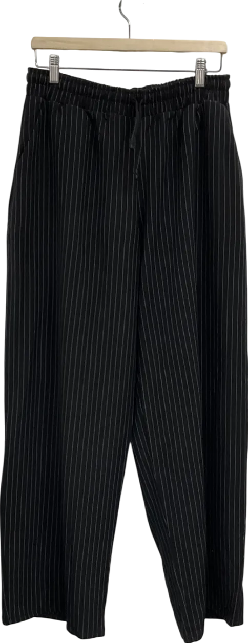 boohooMan Black Elasticated Waist Baggy Pinstripe Trousers UK M
