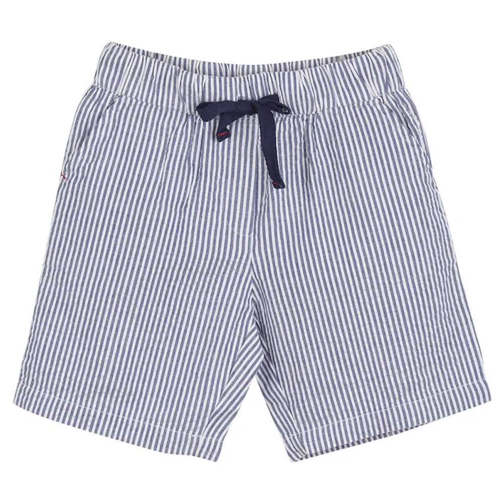 Boys Navy Paltro Seersucker Bermuda Shorts