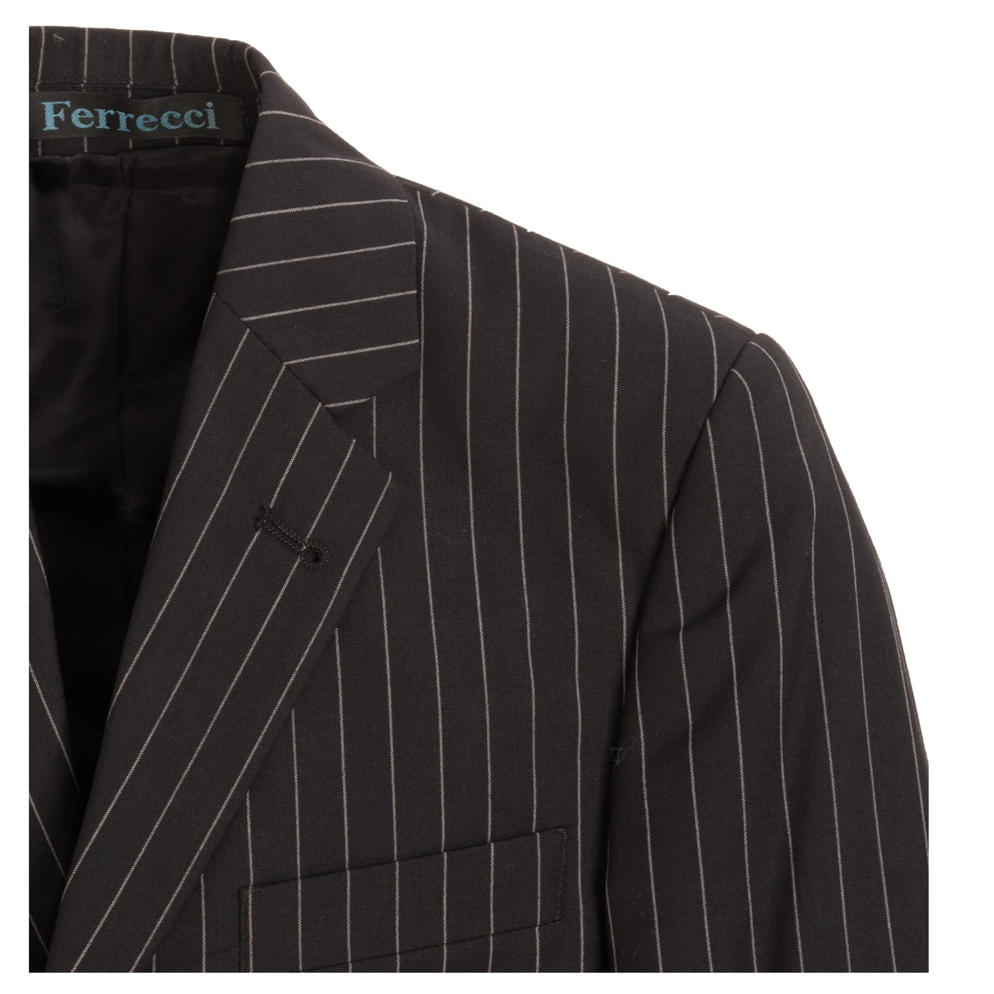 Boys Premium Black Pinstripe 3pc Vested Suit