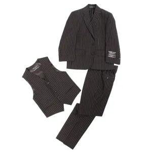 Boys Premium Black Pinstripe 3pc Vested Suit