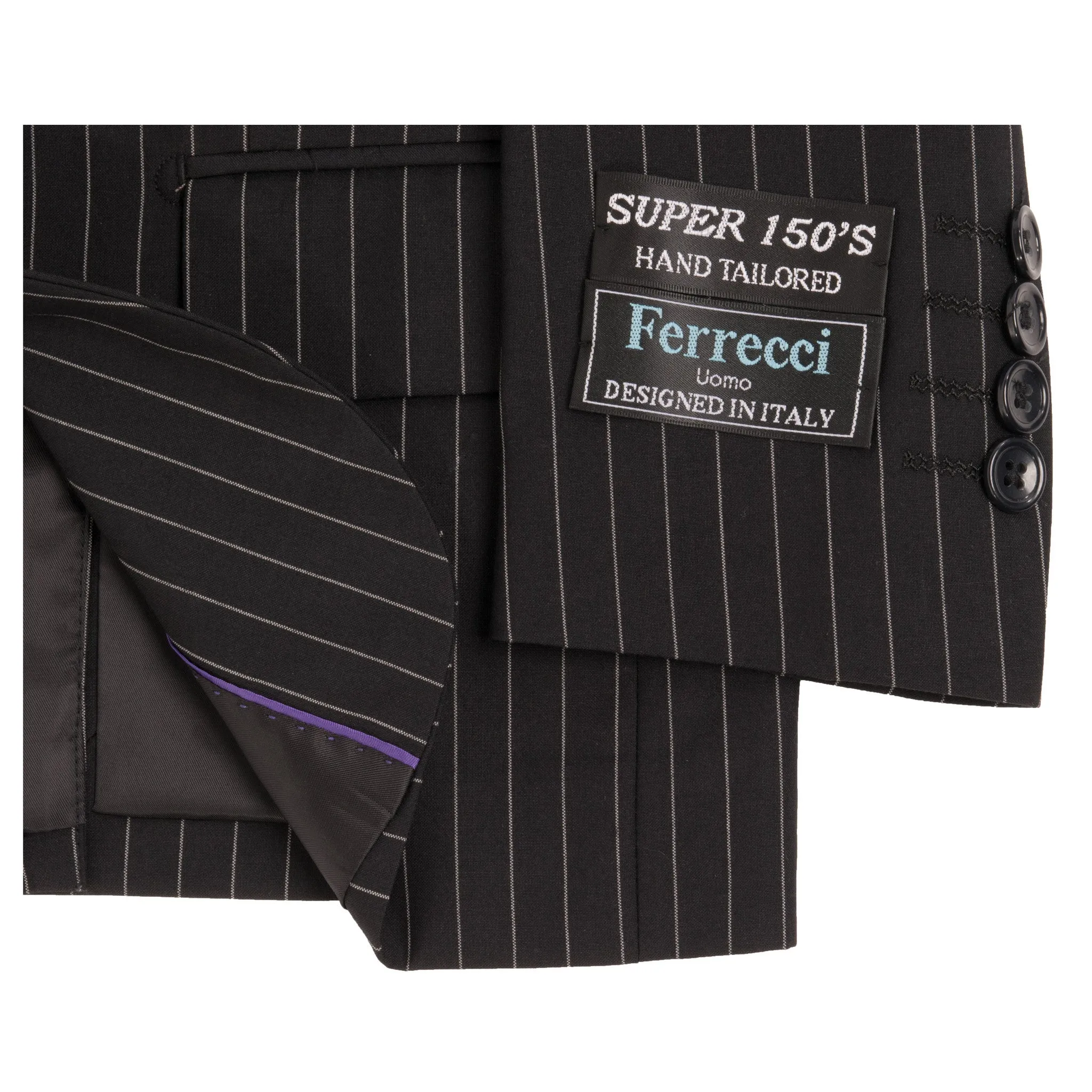 Boys Premium Black Pinstripe 3pc Vested Suit