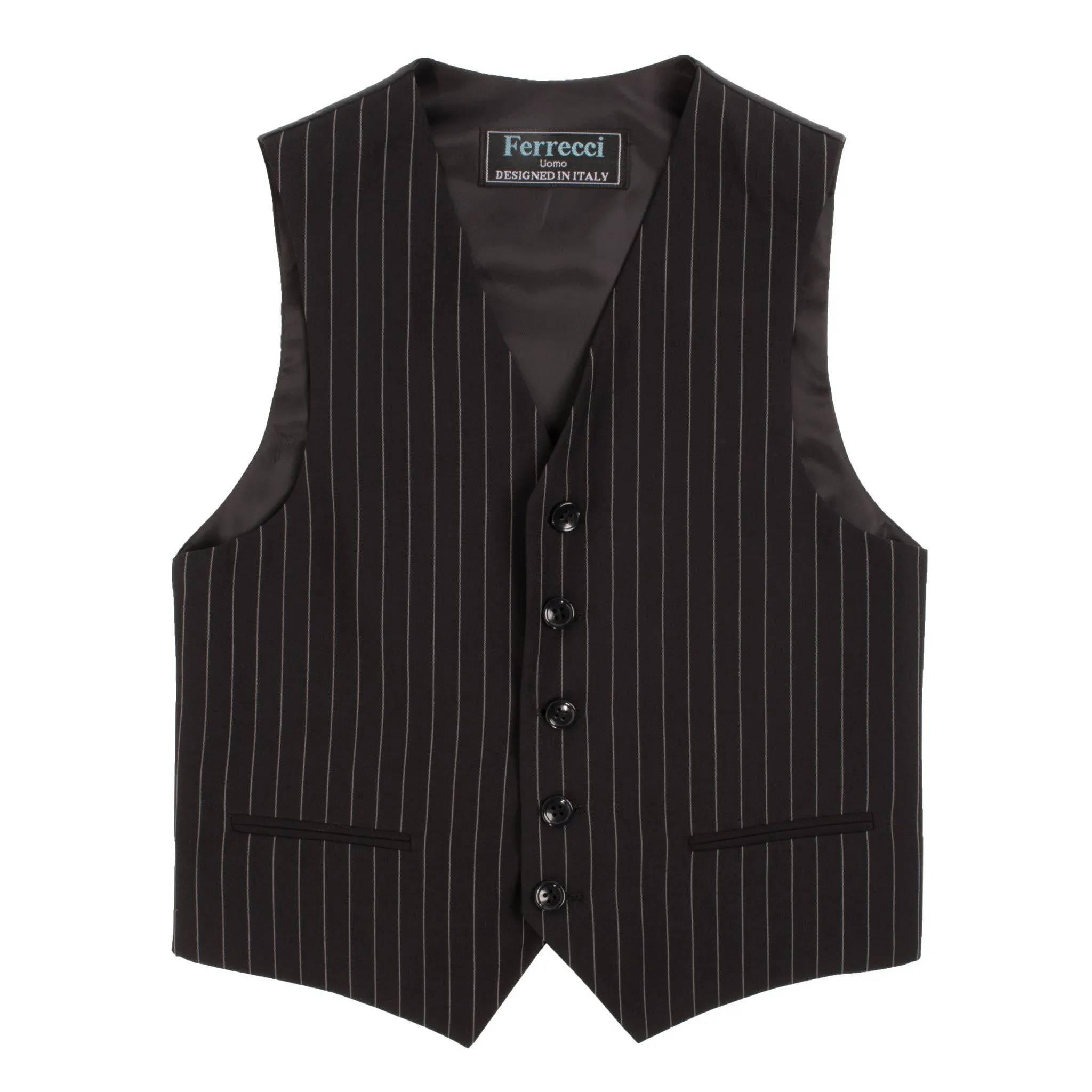 Boys Premium Black Pinstripe 3pc Vested Suit