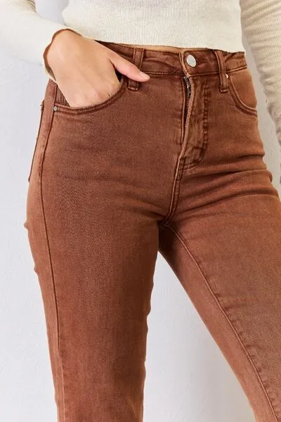 Brown High Rise Tummy Control Straight Jeans