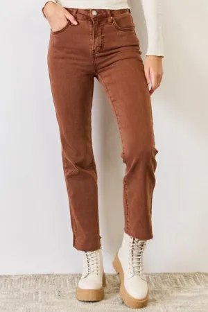 Brown High Rise Tummy Control Straight Jeans
