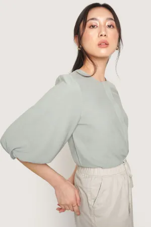 Button Down 3/4 Puff Sleeve Shirt