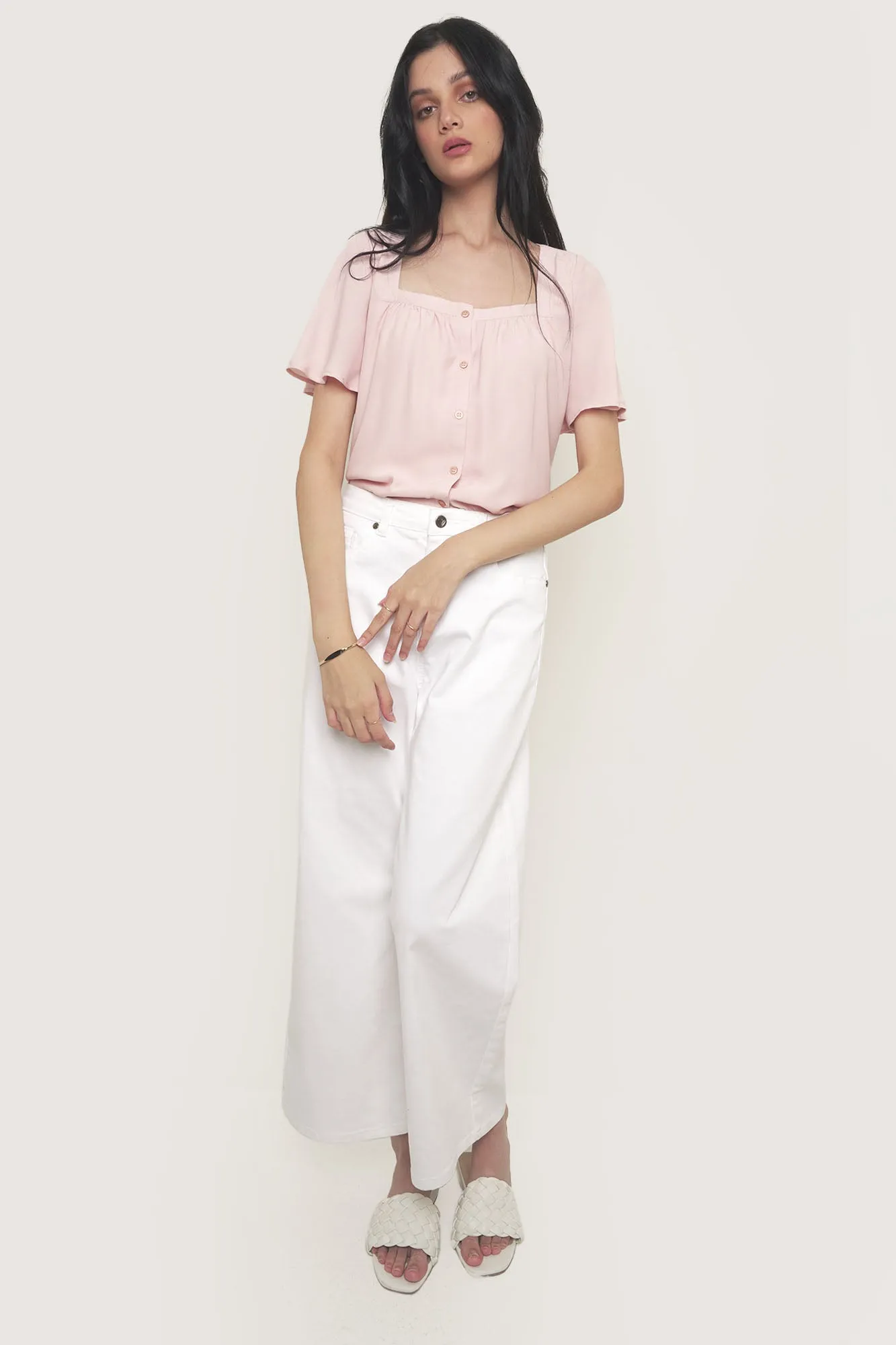 Button Down Square Neck Top