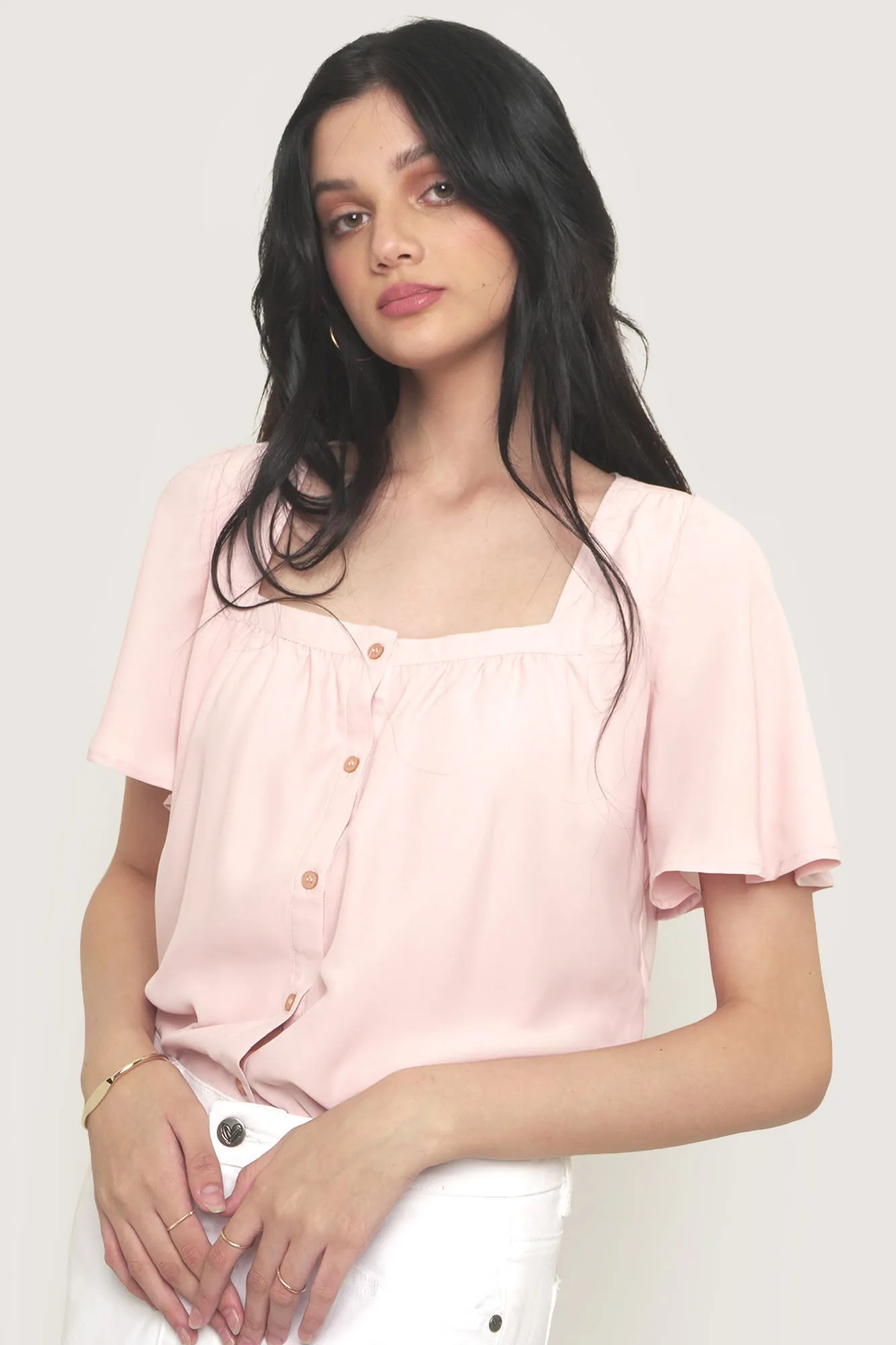 Button Down Square Neck Top