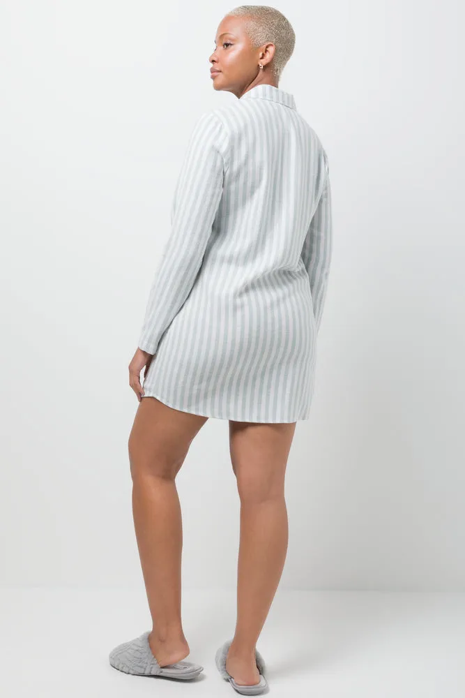 Button Up Flannel Sleepshirt Green