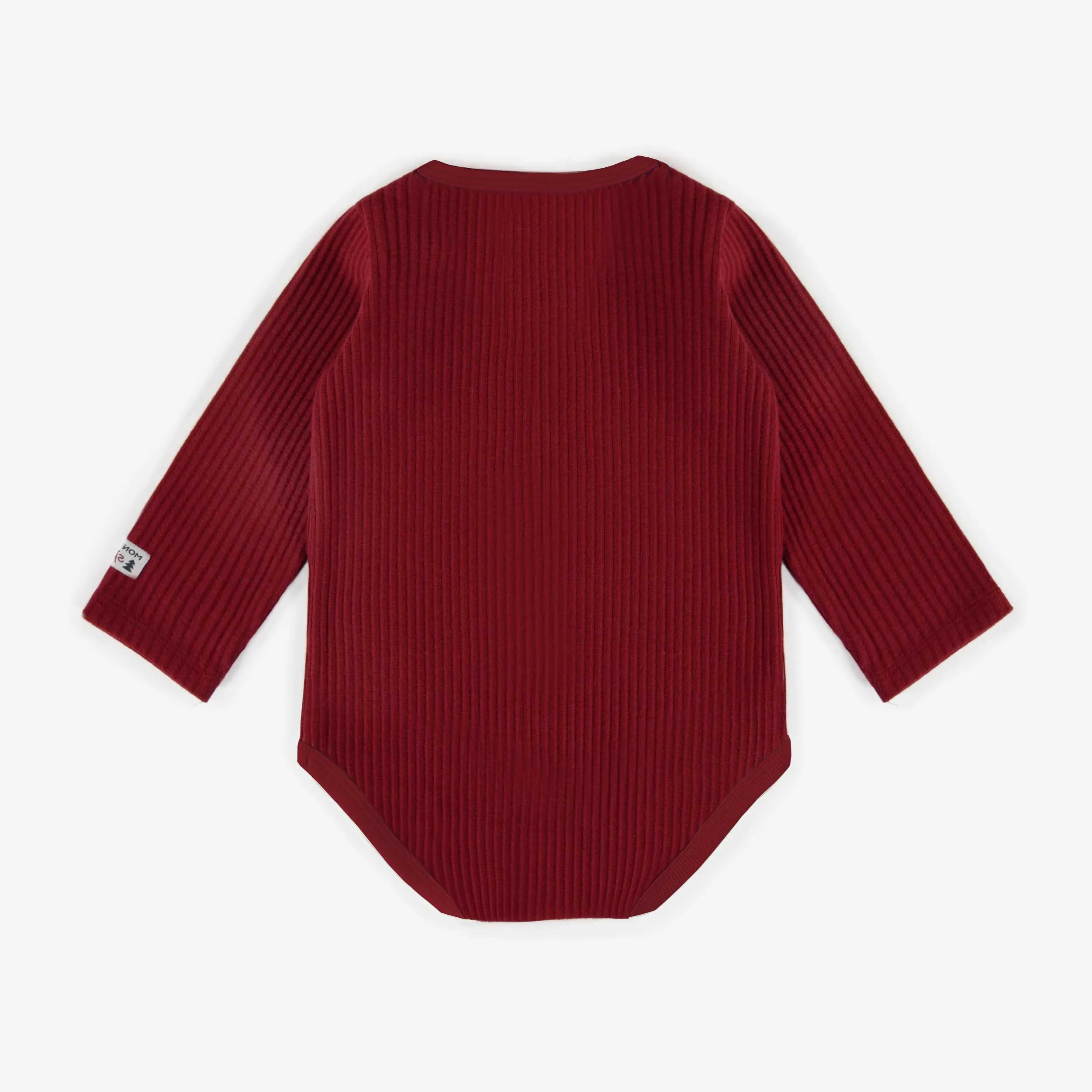 Cache-couche des Fêtes rouge en tricot côtelé, bébé || Red holiday bodysuit in ribbed knit, baby