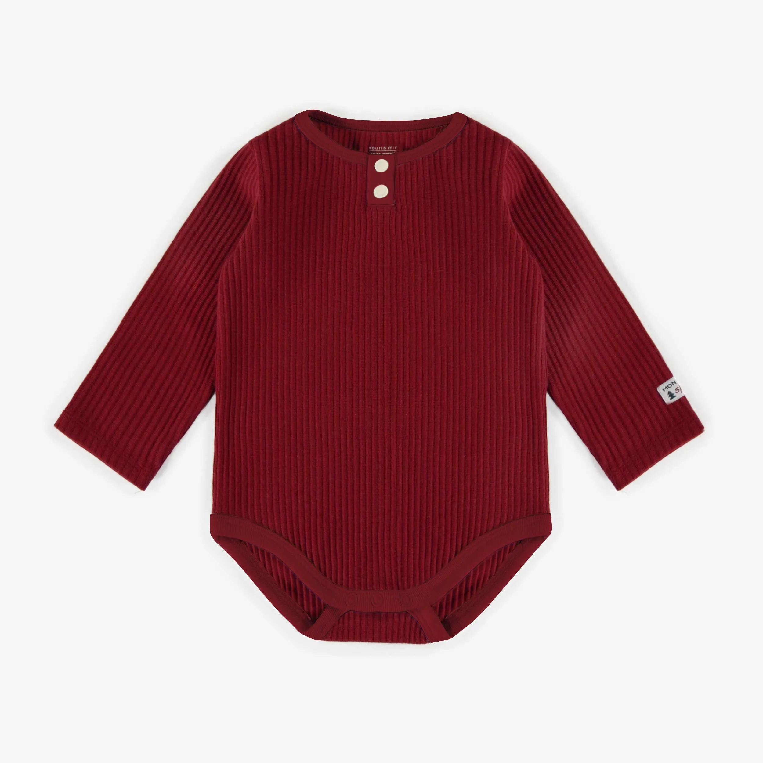 Cache-couche des Fêtes rouge en tricot côtelé, bébé || Red holiday bodysuit in ribbed knit, baby