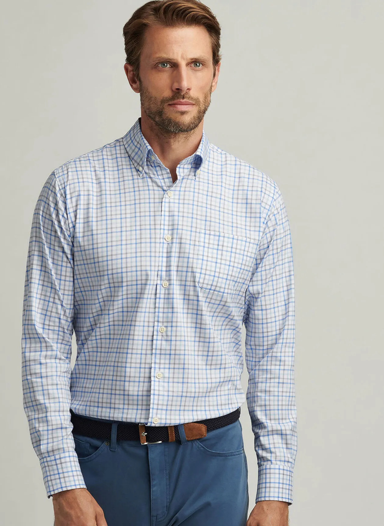 CALGARY CROWN LITE COTTON STRETCH SHIRT - BLUE POPPY