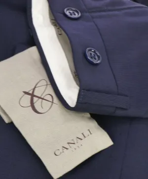 CANALI - Navy Blue Textured Flat Front Dress Pants - 34W