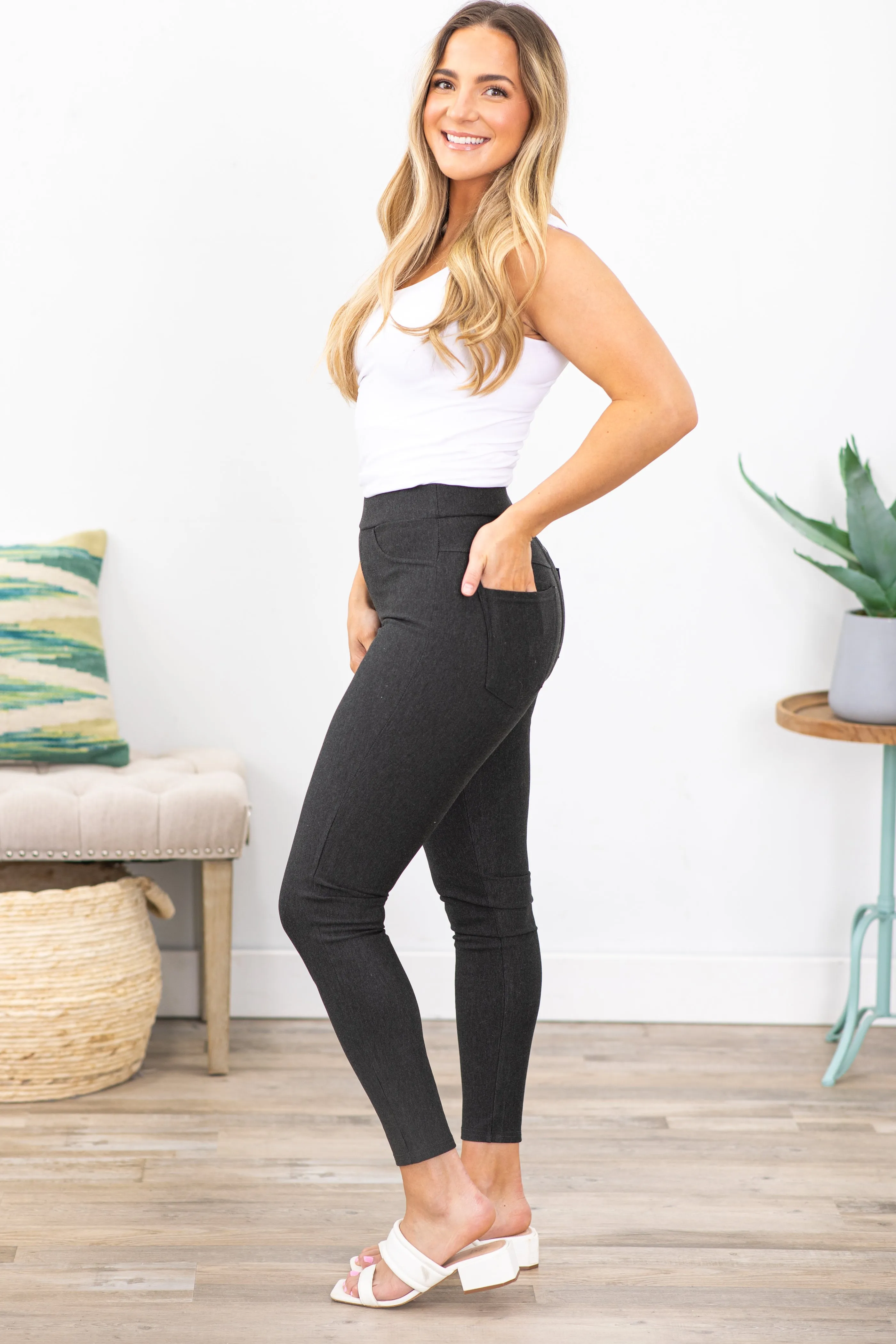 Charcoal Ponte Pull On Pants