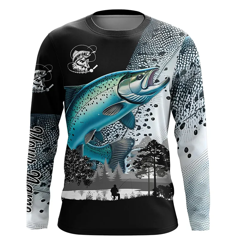 Chinook Salmon (King salmon) fishing scales Custom name Long sleeve, Long Sleeve Hooded NPQ953