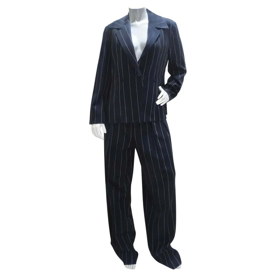 Christian Dior 1990s Navy Pinstripe Suit