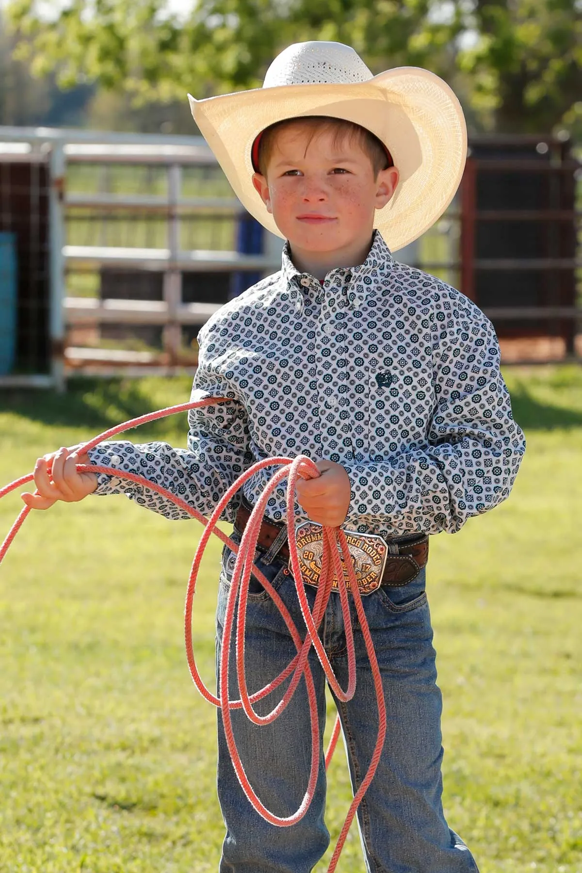 Cinch Boy's Long Sleeve Geometric Print Button-Down Western Shirt - Cream