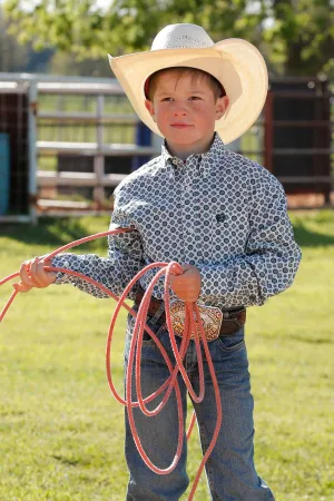 Cinch Boy's Long Sleeve Geometric Print Button-Down Western Shirt - Cream