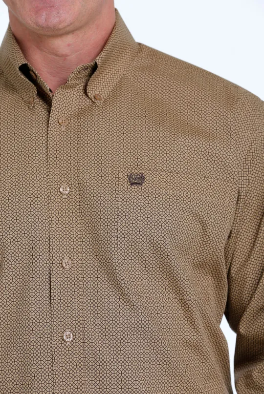 Cinch Mens Khaki Print Long Sleeve Shirt