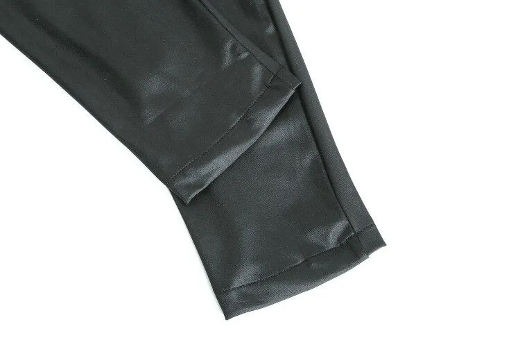 CityHottie - PU Leather Pants Women High Waist Button Zipper Slim Push Up Woman Pencil Pants Casual Pockets Blue Skinny Women Pants Plus Size