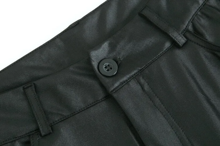 CityHottie - PU Leather Pants Women High Waist Button Zipper Slim Push Up Woman Pencil Pants Casual Pockets Blue Skinny Women Pants Plus Size
