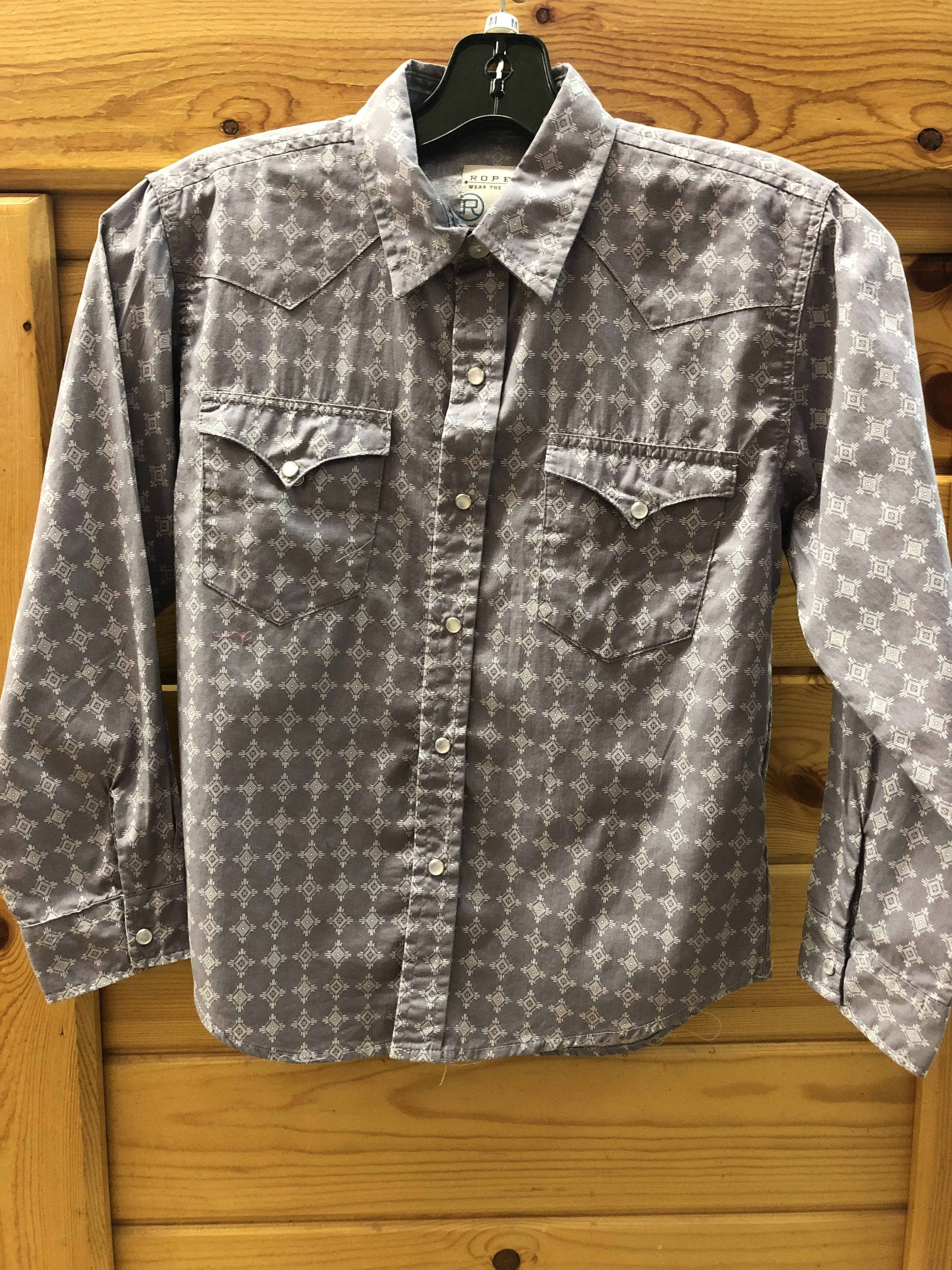 CL03-030-0064-4011-XS-Grey Boys Roper L/S Tribal Diamond Snaps