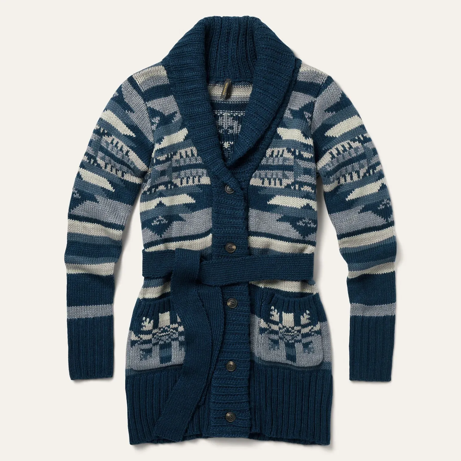 CL11-027-0539-7041-S-Navy Women's Indigo Aztec L/S Sweater
