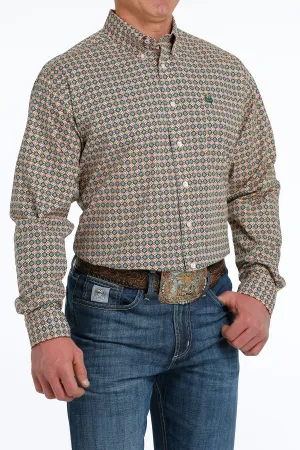 CLMTW1105555 Cinch Shirt L/S Geo Print Coral/Green