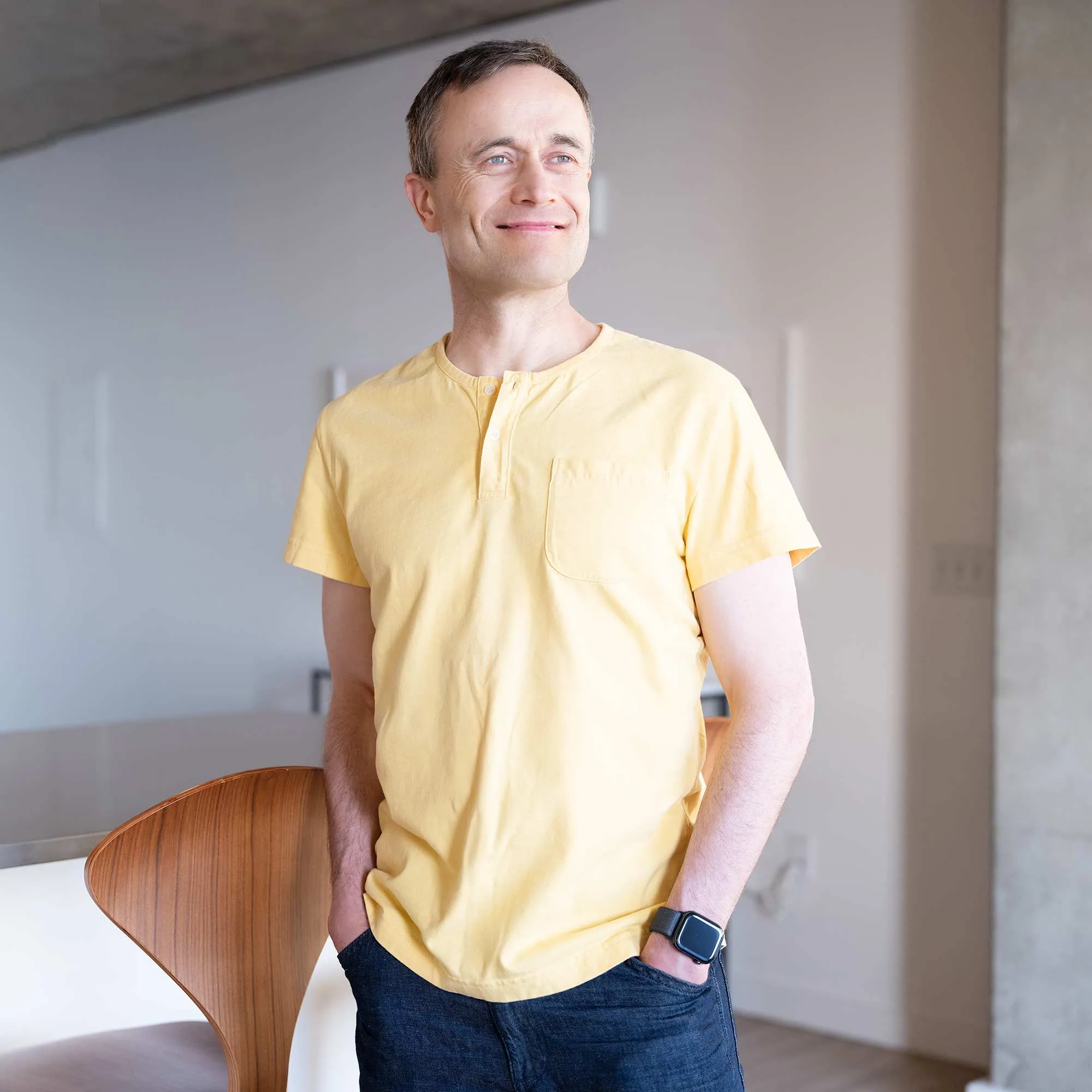 COLIN 100% Organic Prima Cotton Henley Pocket T-Shirt (Plastic-free Tagua Nut Buttons, 100% Biodegradable Option) (Unisex)