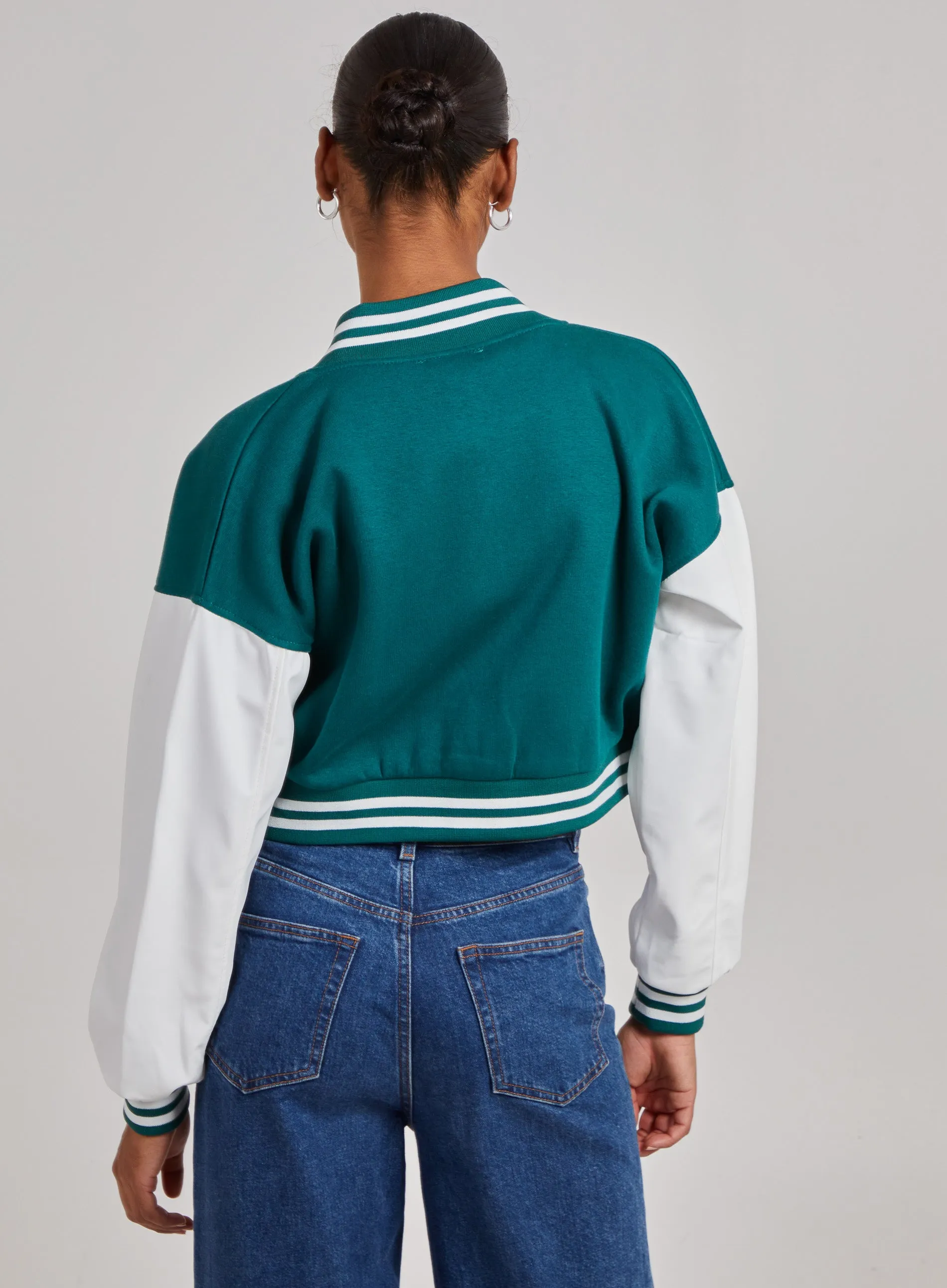 Contrast Sleeve Baseball Jacket